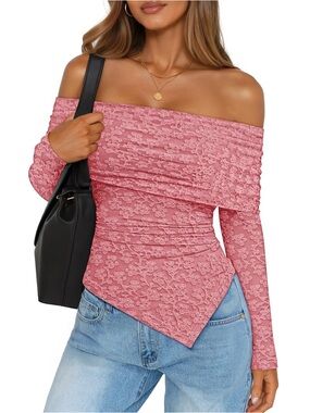 ZESICA Pink Mesh Ruched Asymmetrical Top Size S NWT